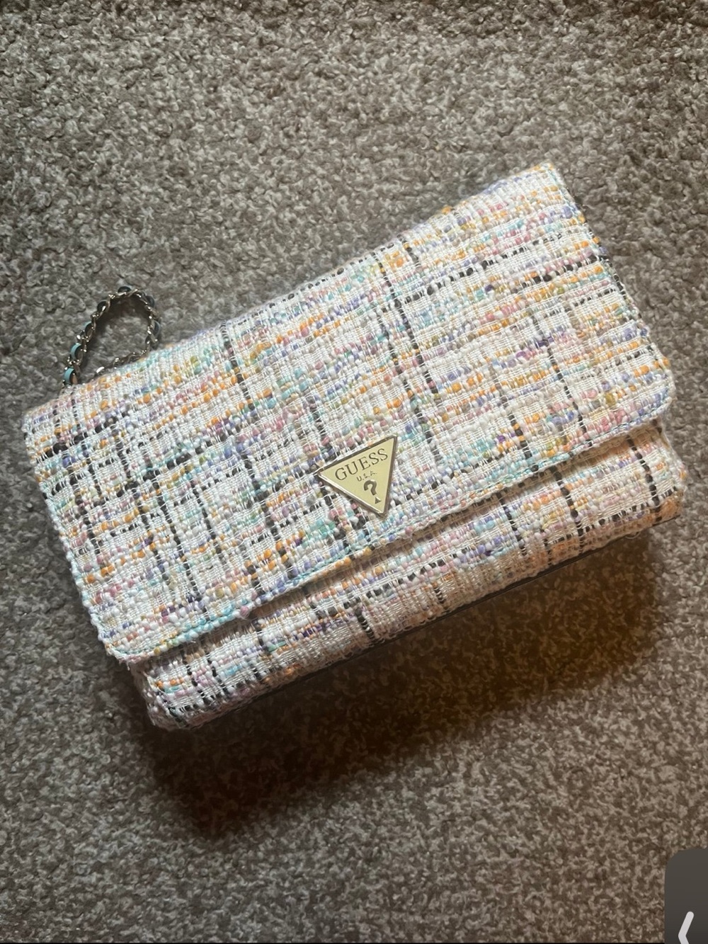 Guess Cessily Tweed Multicolor Shoulder Bag Crossbody Purse
